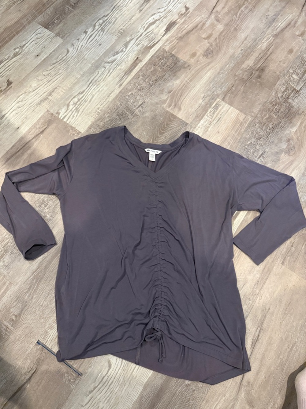 Athleta Ruched V-Neck Long Sleeve Top - Charcoal